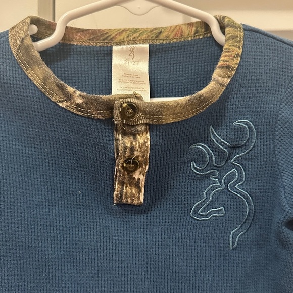 Browning Toddler Blue Camo Waffle Long Sleeve T-shirt Size 2T - Picture 2 of 9